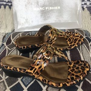 MARC FISHER LEOPARD PRINT SANDALS